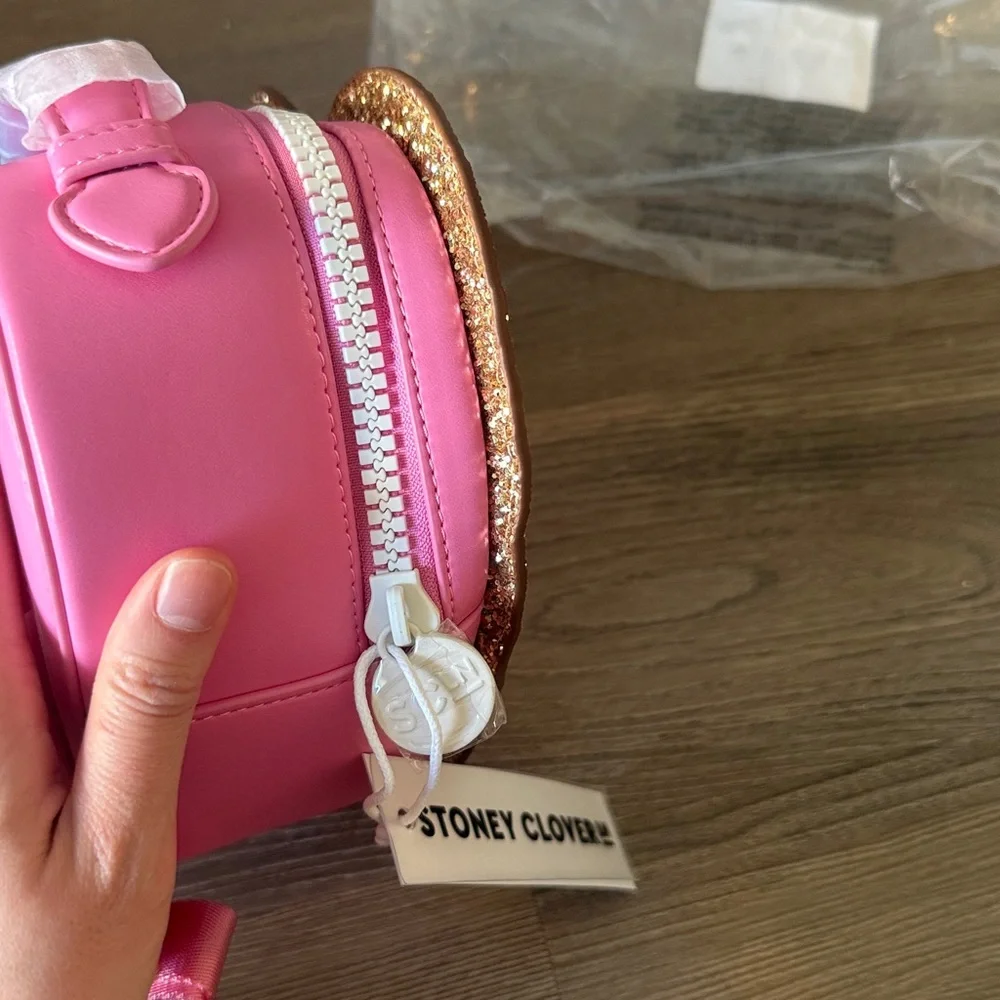 New stoney clover lane pink glitter chenille heart backpack